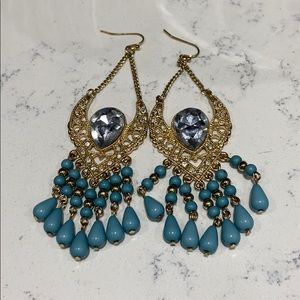 Turquoise chandelier gold tone earrings